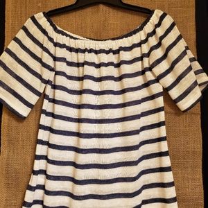 NWOT Off the Shoulder Blue and White Striped Top